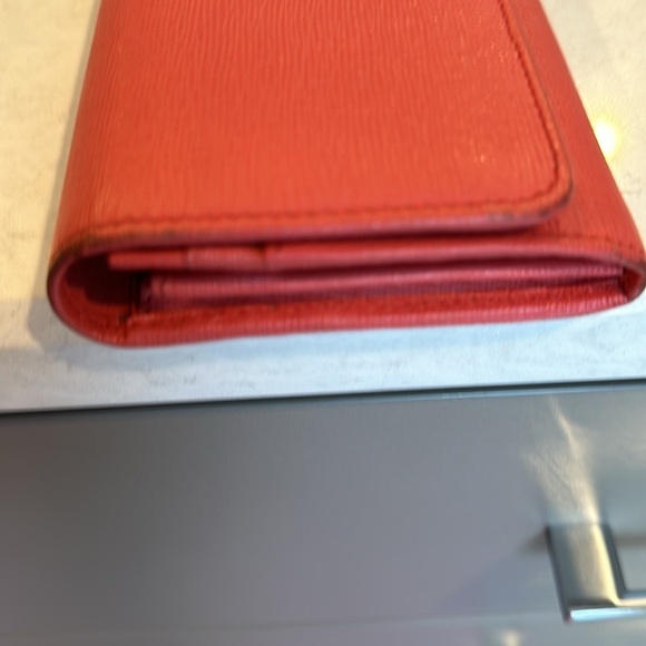 Authentic Fendi salmon colored leather wallet on unbranded gold tone chain - Picture 9 of 10